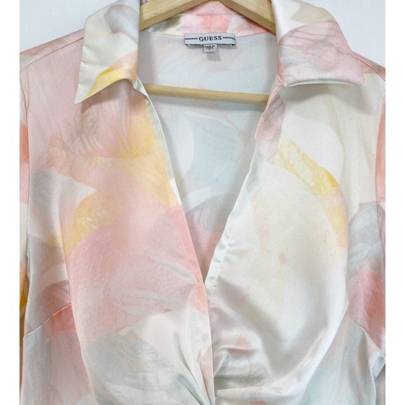 Guess Women's Long Sleeve Evie Satin Blouse In Poetic Floral Print Size L - Picture 5 of 8